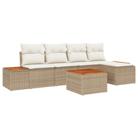 Set Divano Giardino 6 Pezzi con Cuscini Beige Rattan Artificiale Acacia