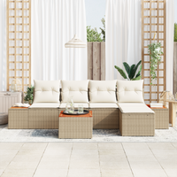 Set Divano Giardino 6 Pezzi con Cuscini Beige Rattan Artificiale Acacia