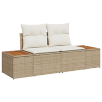 Set divani giardino 4 pezzi con cuscini beige in polyrattan e acacia