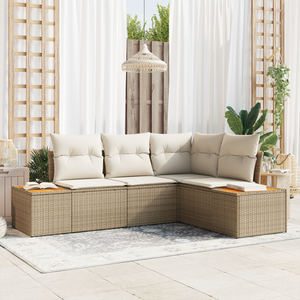Set divani giardino 4 pezzi con cuscini beige in polyrattan e acacia