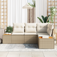 Set divani giardino 4 pezzi con cuscini beige in polyrattan e acacia