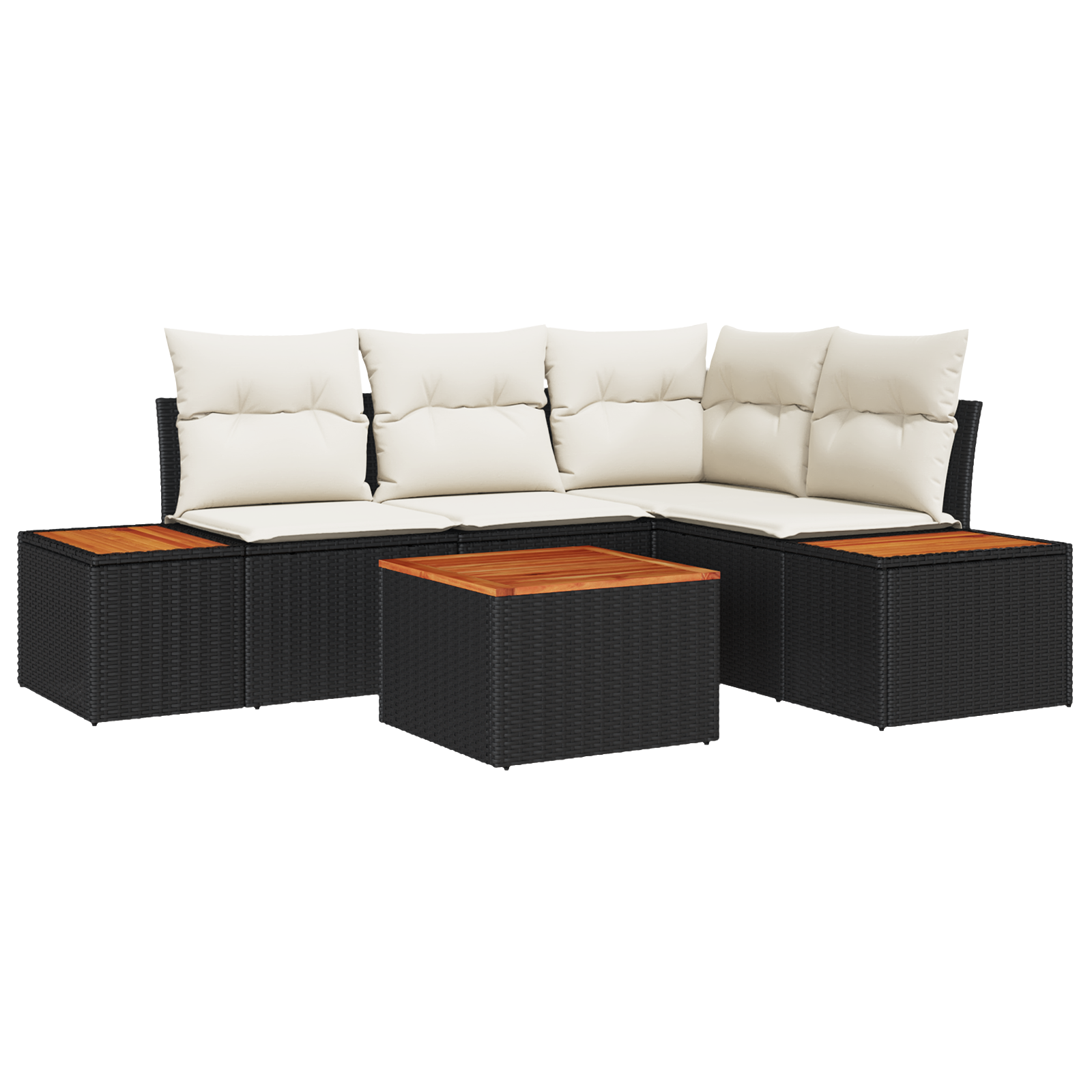 Set di divani da giardino  5 pezzi con cuscini Polyrattan Nero Acacia