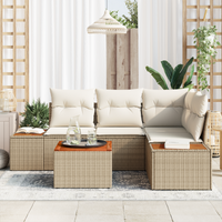 Set Divano da Giardino 5 Pezzi con Cuscini Beige Rattan Polietilene Acacia