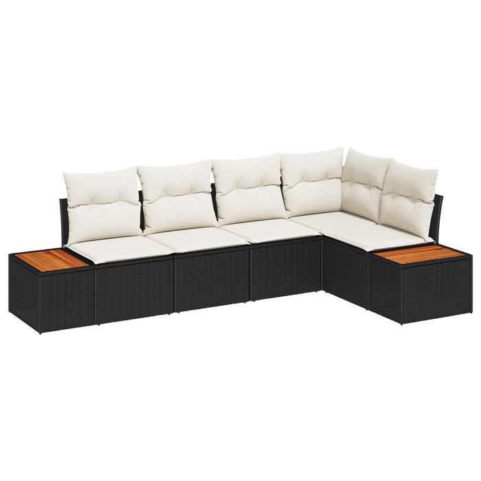 Set divano da giardino 5 pezzi con cuscini - Polyrattan nero e acacia