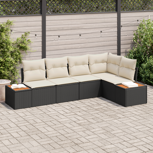 Set divano da giardino 5 pezzi con cuscini - Polyrattan nero e acacia