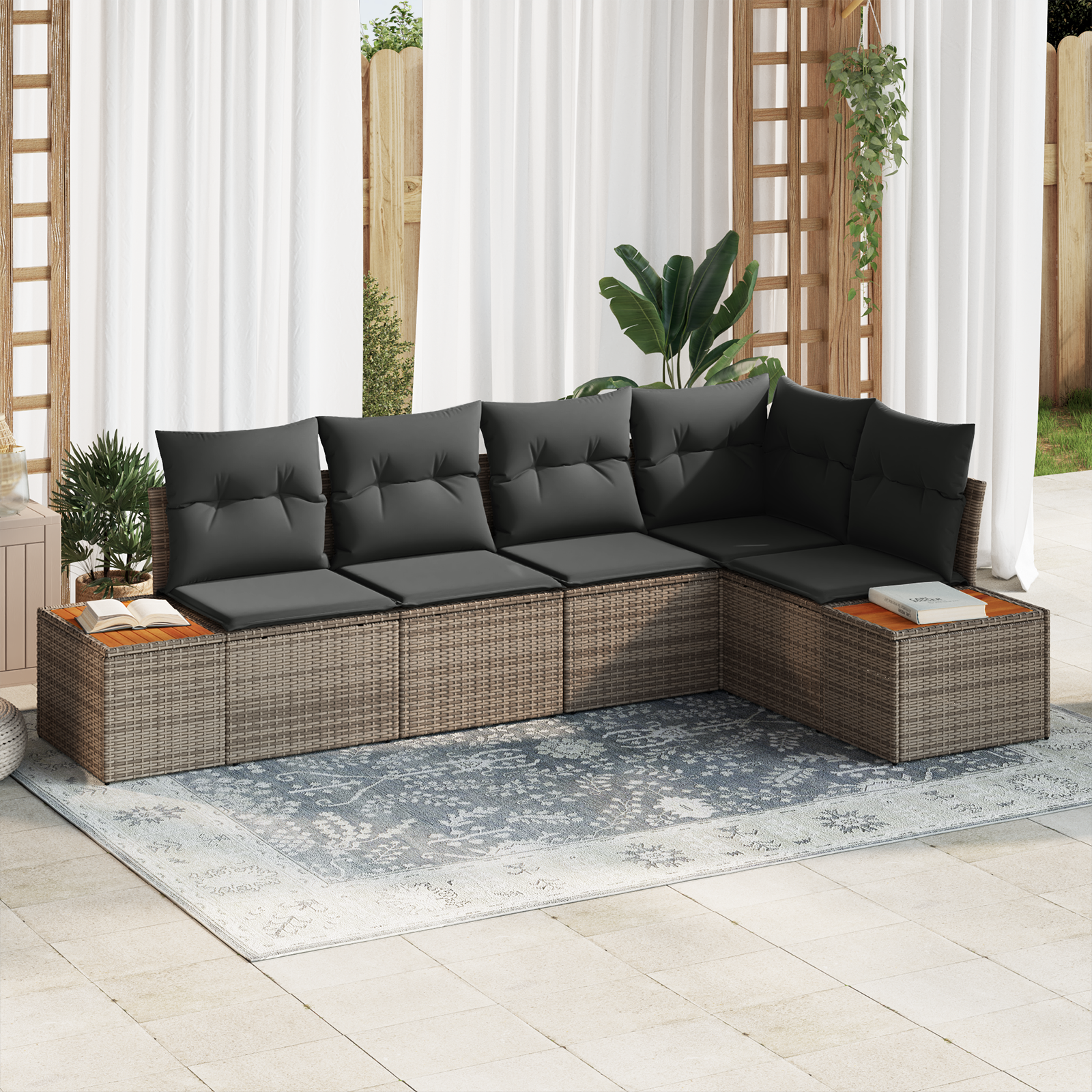 Set di Divani da Giardino  con Cuscini Grigio Rattan Acacia