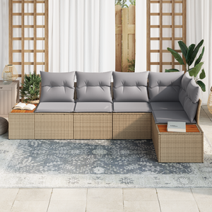 Set di Divani da Giardino 5 Pezzi con Cuscini in Rattan Beige Polietilene