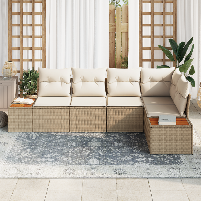 Set di divani da giardino  5 pezzi con cuscini beige in polyrattan acacia