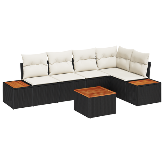 Set divano da giardino 6 pezzi con cuscini rattan poliestere nero acacia