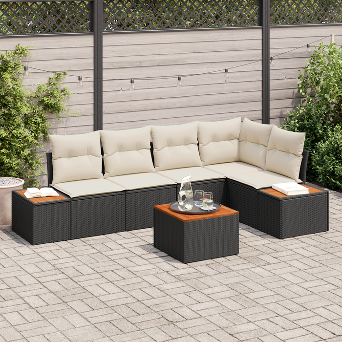 Set divano da giardino 6 pezzi con cuscini rattan poliestere nero acacia