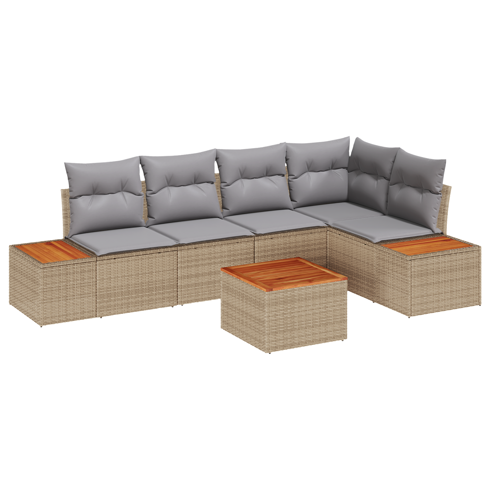 Set di divano da giardino a 6 pezzi con cuscini Beige Polirattan Acacia