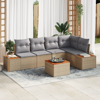 Set di divano da giardino a 6 pezzi con cuscini Beige Polirattan Acacia
