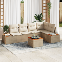 Set Divano da Giardino  di 6 Pezzi con Cuscini Beige in Rattan Polietilene Acacia