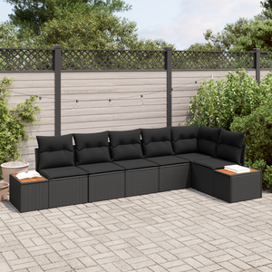 Set di Divani da Giardino  6 Pezzi con Cuscini Rattan Nero Acacia