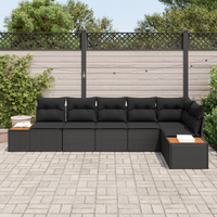 Set di Divani da Giardino  6 Pezzi con Cuscini Rattan Nero Acacia
