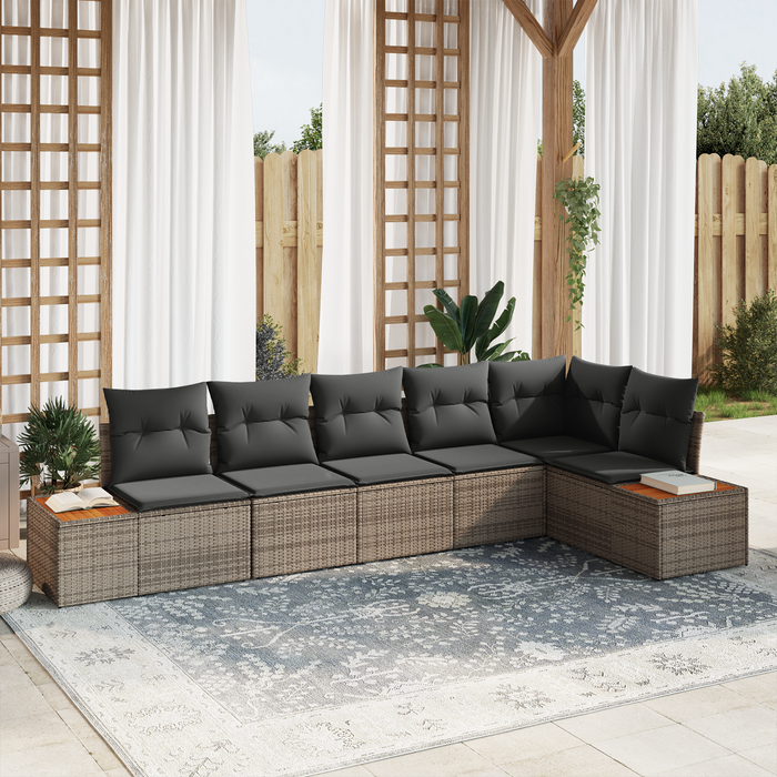 Set Divano da Giardino 6 Pezzi con Cuscini Grigio in Rattan Acacia