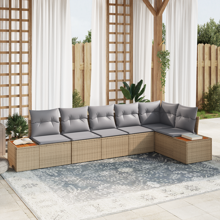 Set di divani da giardino 6 pezzi con cuscini beige polyrattan acacia