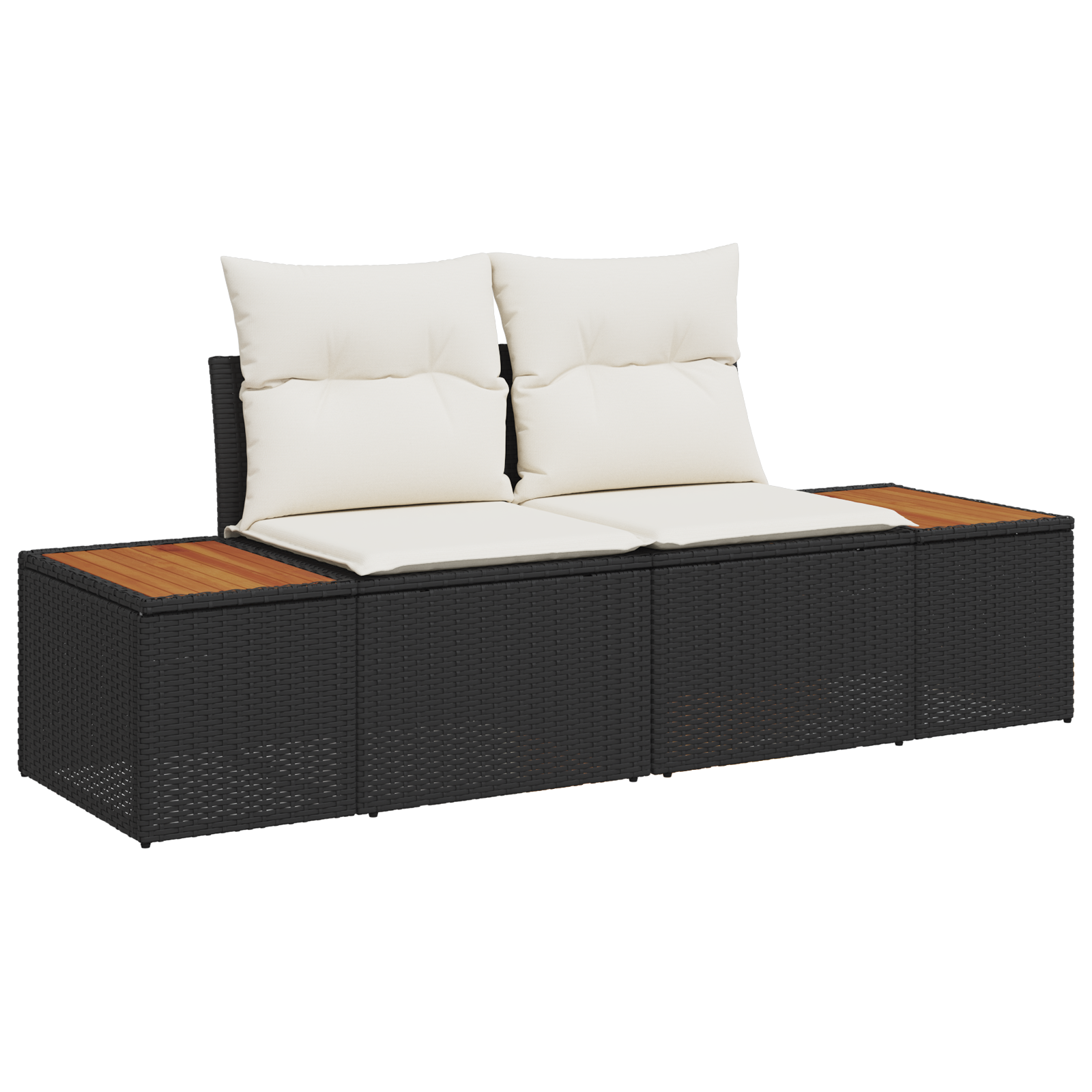 Set Divano da Giardino 7 Pezzi con Cuscini Rattan Nero Poli Acacia