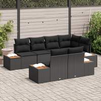 Set Divani da Giardino  7 Pezzi con Cuscini Nero Polyrattan Acacia