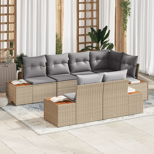 Set di Divani da Giardino  7 Pezzi con Cuscini Beige Polyrattan Acacia