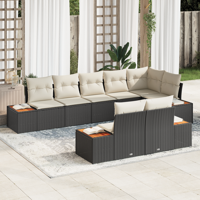 Set Divani da Giardino con Cuscini  8 Pezzi Rattan Poliestere Nero