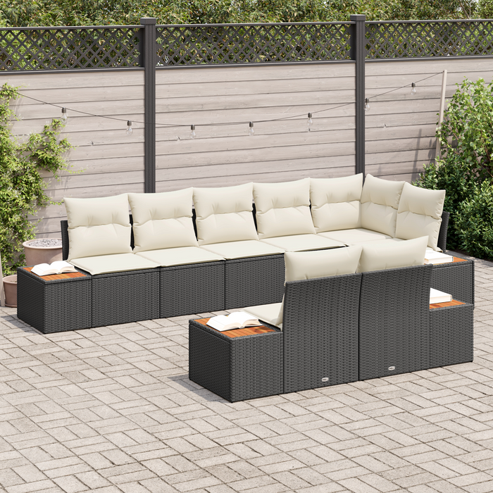 Set Divani da Giardino con Cuscini  8 Pezzi Rattan Poliestere Nero