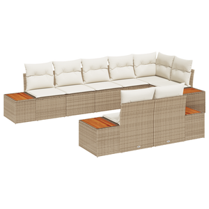 Set divano da giardino a 8 pezzi con cuscini in rattan poliuretano beige