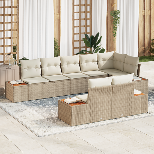 Set divano da giardino a 8 pezzi con cuscini in rattan poliuretano beige