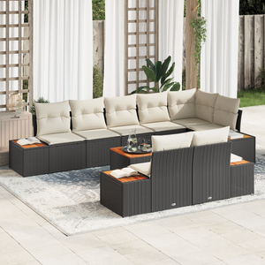 Set divano giardino  9 pezzi con cuscini in rattan polyrattan nero