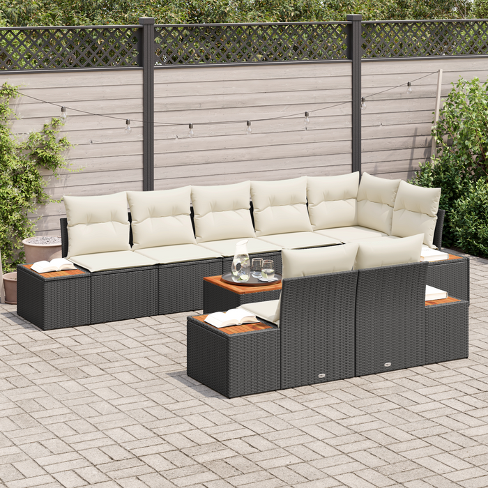 Set divano giardino  9 pezzi con cuscini in rattan polyrattan nero