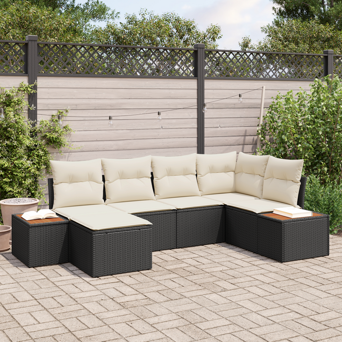 Set da Divano Giardino  a 6 Pezzi con Cuscini Nero Rattan Versatile