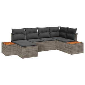 Set Divano Giardino  6 Pezzi con Cuscini Grigio Polyrattan Acacia