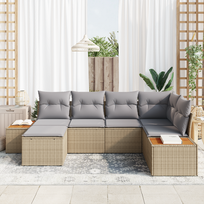 Set divani da giardino a 6 pezzi con cuscini Beige Polirattan Acacia
