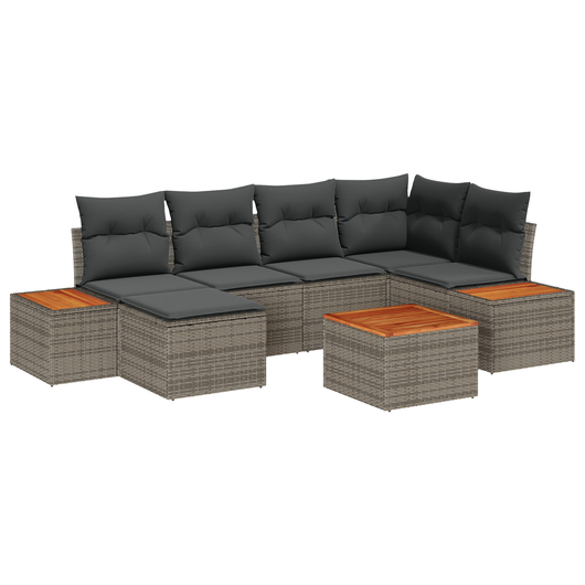 Set divano da giardino  7 pezzi con cuscini Grigio Polyrattan Acacia