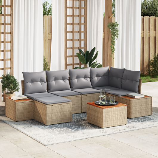 Set di Divani da Giardino  con Cuscini Beige Polyrattan Acacia