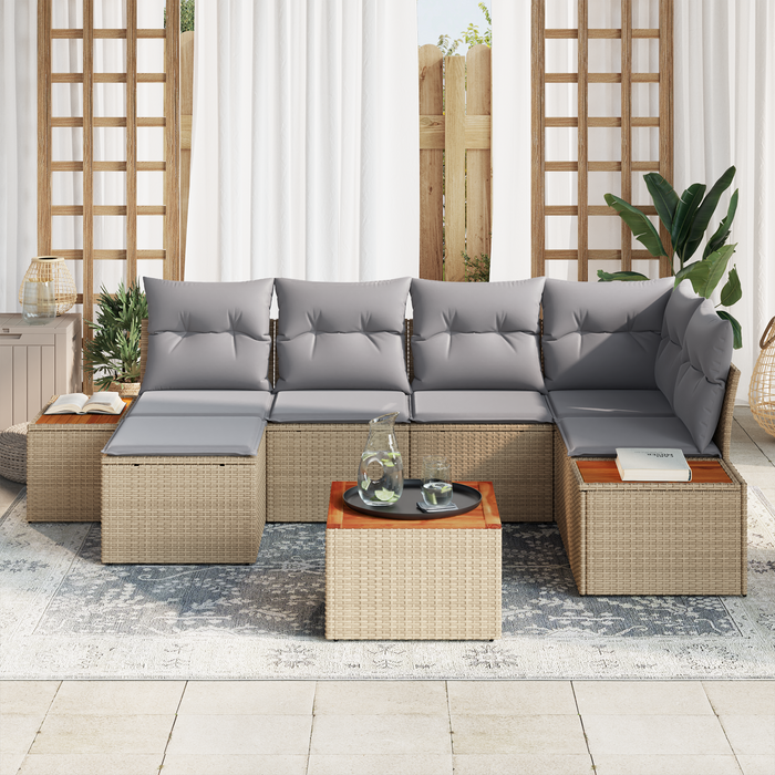 Set di Divani da Giardino  con Cuscini Beige Polyrattan Acacia