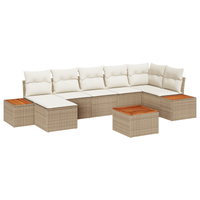 Set divano da giardino 8 pezzi con cuscini in rattan poliestere beige e acacia