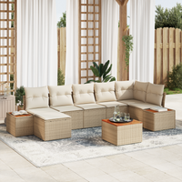 Set divano da giardino 8 pezzi con cuscini in rattan poliestere beige e acacia