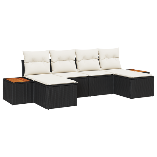 Set di Divani da Giardino  6 Pezzi con Cuscini Rattan Poliestere Nero