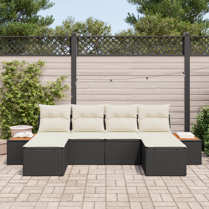 Set di Divani da Giardino  6 Pezzi con Cuscini Rattan Poliestere Nero
