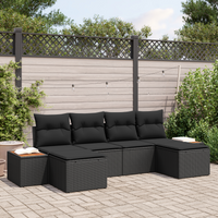 Set Divano Giardino 6 Pezzi con Cuscini Nero Polyrattan Acacia