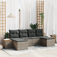 Set Divano da Giardino con Cuscini Grigio Poli Rattan Acacia da 6 Pezzi
