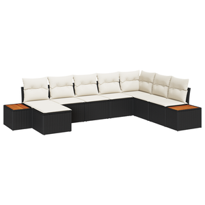 Set di divani da giardino 8 pezzi  con cuscini in rattan poly nero