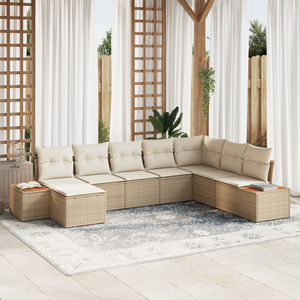 Set Divano da Giardino 8 Pezzi con Cuscini Beige Rattan Poliacacia