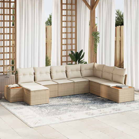 Set Divano da Giardino 8 Pezzi con Cuscini Beige Rattan Poliacacia