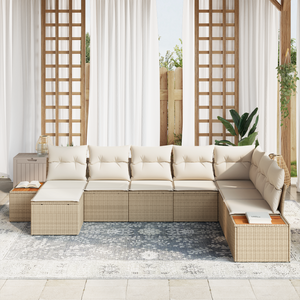 Set Divano da Giardino 8 Pezzi con Cuscini Beige Rattan Poliacacia