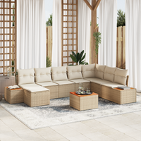 Set Divano da Giardino  da 9 Pezzi con Cuscini Beige in Polyrattan e Acacia