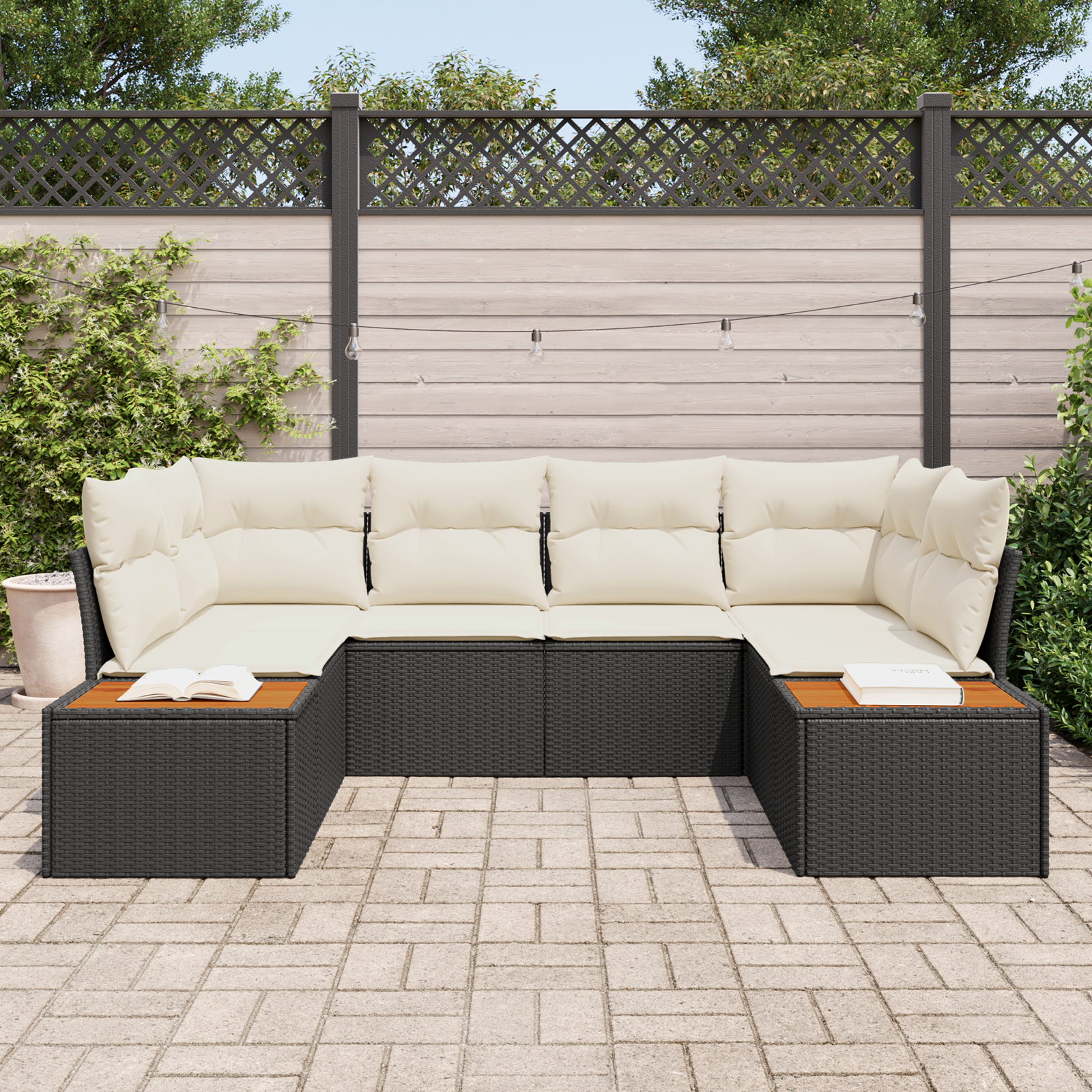 Set divani giardino 6 pezzi con cuscini polyrattan neri