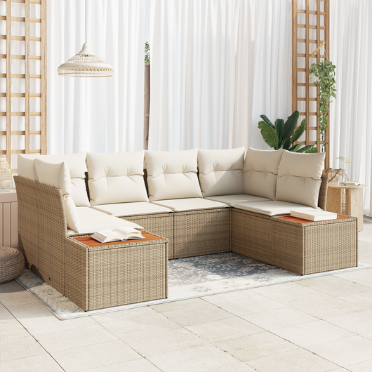 Set divano da giardino 6 pezzi con cuscini Rattan polianco beige Acacia