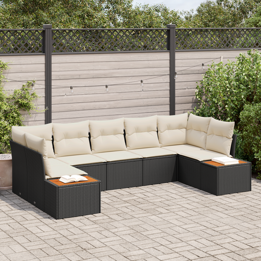 Set di divano da giardino a 7 pezzi con cuscini in Polyrattan nero Acacia